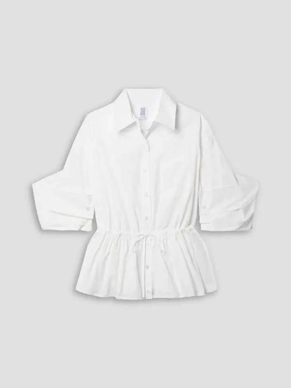 Rosie Assoulin Peek-a-Boo Gathered White Poplin Shirt Blouse L